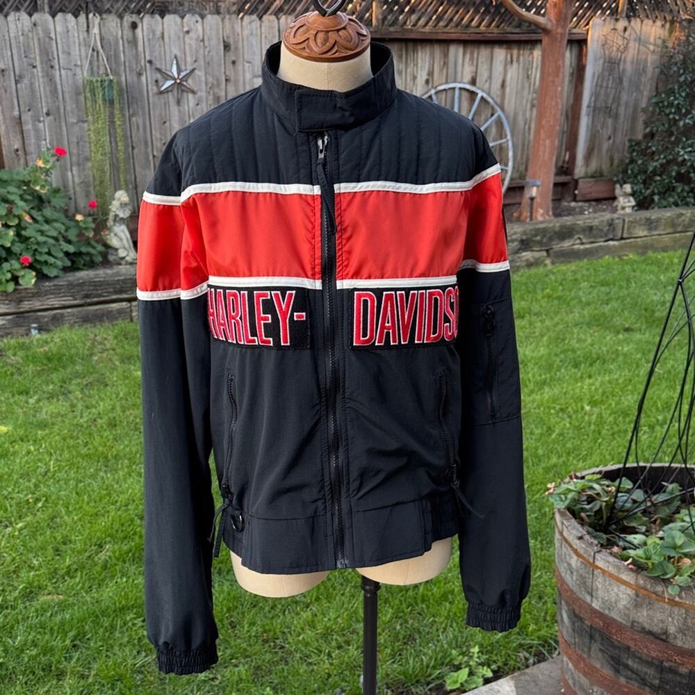 Harley Davidson Mens Sz Small Racing Jacket Black Nylon Embroidered Made In USA